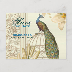 Carte Postale Faire-part Mariage vintage de paon floral lily sauvegarder la