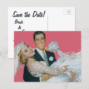Carte Postale Faire-part Mariage Vintage Enregistrez la Date ! Heureux Jeun