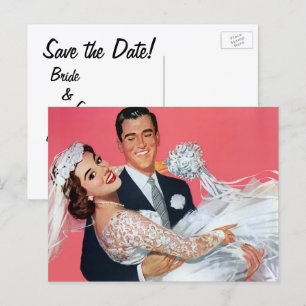 Carte Postale Faire-part Mariage Vintage Enregistrez la Date ! Heureux Jeun