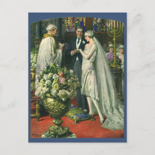 Carte Postale Faire-part Mariage Vintage, les mariés économisent la date