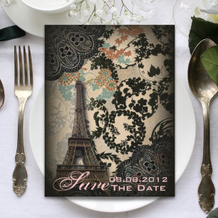 Carte Postale Faire-part Mariage vintage Paris Lace enregistrer la date