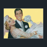 Carte Postale Faire-part Mariage vintage Sauvez la Date! Jeunes mariés<br><div class="desc">Facile à customiser enregistrer la date carte postale! Ajoutez simplement vos noms et la date ! Effacez l'arrière - plan pour que vous puissiez changer le jaune en n'importe quelle couleur hexcode ! Illustration vintage image de mariage d'amour et de romance montrant un beau marié portant sa belle mariée. Design...</div>
