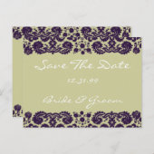 Carte Postale Faire-part Mariage Violet Damas (Devant / Derrière)