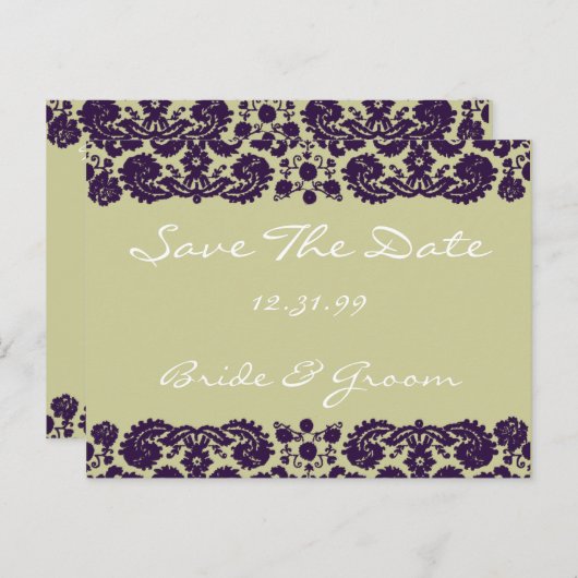 Carte Postale Faire-part Mariage Violet Damas (Devant / Derrière)