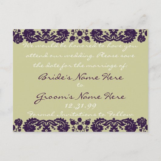 Carte Postale Faire-part Mariage Violet Damas (Dos)