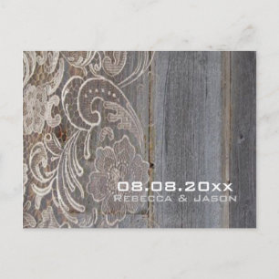 Carte Postale Faire-part mariage western campagne en bois dentelle enregist