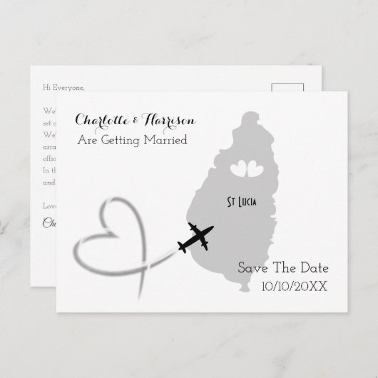 Carte Postale Faire-part Mariages de Destination Sainte-Lucie Sauvegarder l (Devant / Derrière)