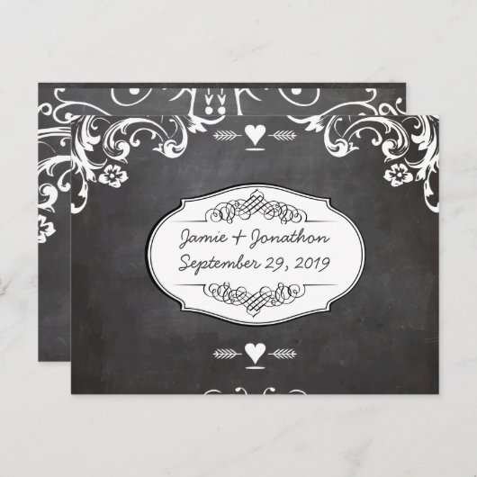 Carte Postale Faire-part Mariages de typographie de tableau noir (Devant / Derrière)