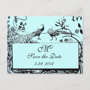 Carte Postale Faire-part MARIAGES INSÉPARABLES MONOGRAM noir et blanc bleu