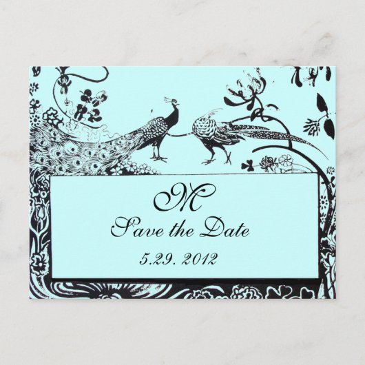 Carte Postale Faire-part MARIAGES INSÉPARABLES MONOGRAM noir et blanc bleu (Devant)