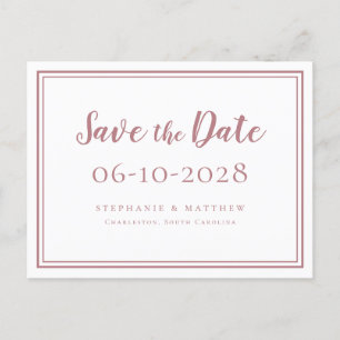 Carte Postale Faire-part Mariages Save The Date Rose Poussiéreux Simple Mod