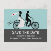 Carte Postale Faire-part Mariée et marié à vélo en tandem mignon Annonce de (Devant)