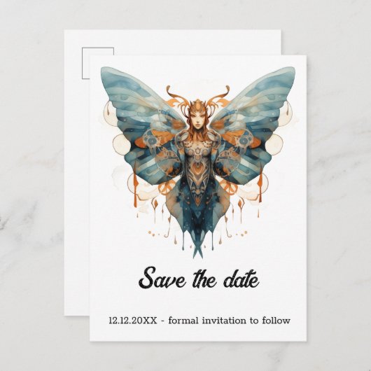 Carte Postale Faire-part Mariée Papillon Monarch Steampunk (Devant / Derrière)