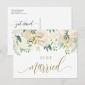 Carte Postale Faire-part Mariés à l'aquarelle Ivory Peony et Rose (Devant / Derrière)