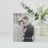 Carte Postale Faire-part Mariés à l'instant Moderne Écriture manuscrite Mar (Debout devant)