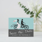 Carte Postale Faire-part Mariés à vélo en tandem mignon pour mariage (Debout devant)