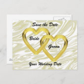 Carte Postale Faire-part Mariés aux coeurs d'or entrelacés (Devant / Derrière)