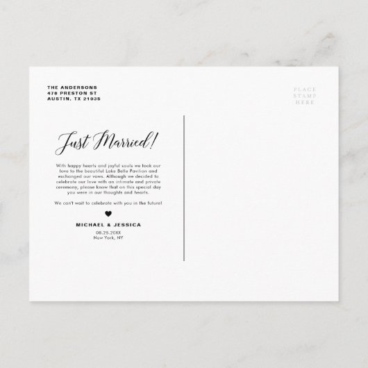 Carte Postale Faire-part Mariés Cursive Superposition de Photo Blanche (Dos)