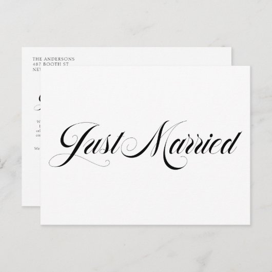 Carte Postale Faire-part Mariés Élégant Gras Calligraphie Juste Mariés (Devant / Derrière)