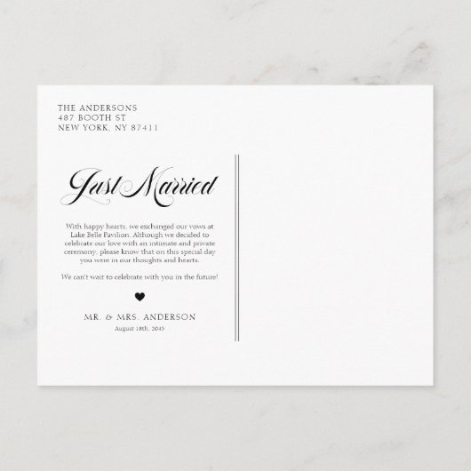 Carte Postale Faire-part Mariés Élégant Gras Calligraphie Juste Mariés (Dos)