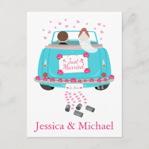Carte Postale Faire-part Mariés Épouse Marié Bleu Rose Mariage