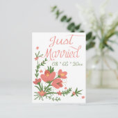 Carte Postale Faire-part Mariés Floral Fleurs Roses Corail Mariage (Debout devant)