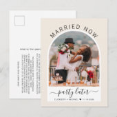 Carte Postale Faire-part Mariés Maintenant, Faisons la Fête Plus Tard Photo (Devant / Derrière)