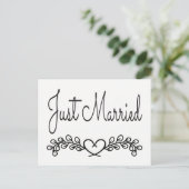 Carte Postale Faire-part Mariés Noir Et Blanc Cœur Laurier Mariage (Debout devant)