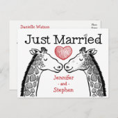 Carte Postale Faire-part Mariés Rouge & Noir Girafe Amour Mariage (Devant / Derrière)