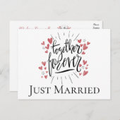 Carte Postale Faire-part Mariés Tout Juste Cœurs Roses Ensemble Pour Toujou (Devant / Derrière)