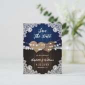 Carte Postale Faire-part Marine Bleu Bois Burlap Dentelle Mariage Enregistr (Debout devant)