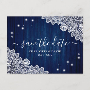 Carte Postale Faire-part Marine Bleu Bois Floral Dentelle Mariage Enregistr