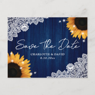 Carte Postale Faire-part Marine Bleu Bois Sunflower Mariage Enregistrer La