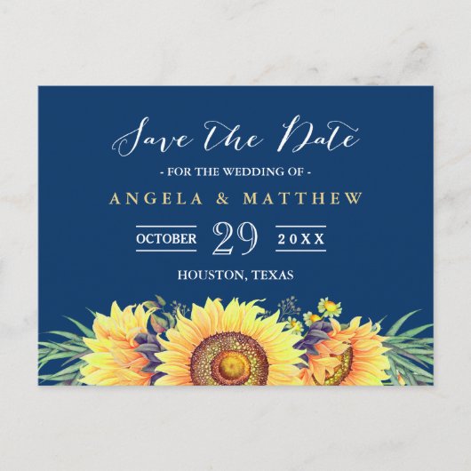 Carte Postale Faire-part Marine Bleu Jaune Sunflower Mariage Enregistrer la (Devant)