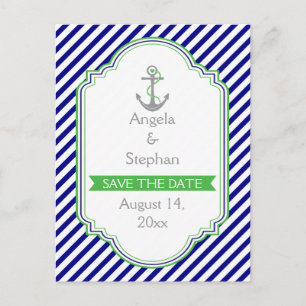 Carte Postale Faire-part Marine bleu, mariage nautique vert Enregistrer la
