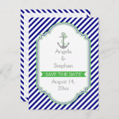Carte Postale Faire-part Marine bleu, mariage nautique vert Enregistrer la  (Devant / Derrière)