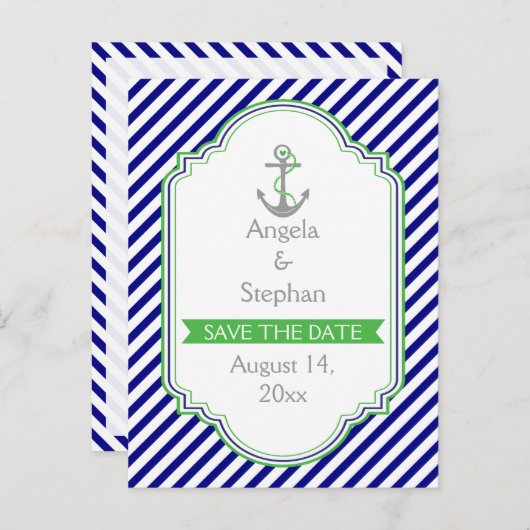 Carte Postale Faire-part Marine bleu, mariage nautique vert Enregistrer la  (Devant / Derrière)