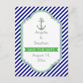 Carte Postale Faire-part Marine bleu, mariage nautique vert Enregistrer la  (Devant)