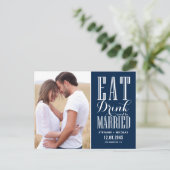 Carte Postale Faire-part Marine Bleue Mangez, buvez et soyez mariés Économi (Debout devant)