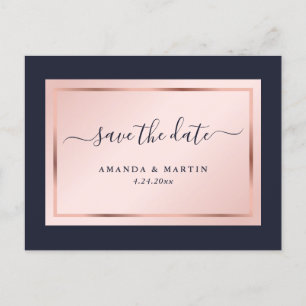 Carte Postale Faire-part Marine Blue Blush Rose Gold Wedding Enregistrer La