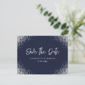 Carte Postale Faire-part Marine Blue Silver Parties scintillant Mariage Enr (Debout devant)