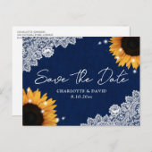Carte Postale Faire-part Marine Blue Sunflower Dentelle mariage Enregistrer (Devant / Derrière)
