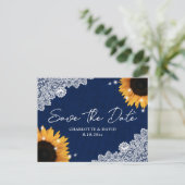 Carte Postale Faire-part Marine Blue Sunflower Dentelle mariage Enregistrer (Debout devant)