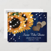Carte Postale Faire-part Marine Blue Sunflower Wedding Enregistrer La Date  (Devant / Derrière)