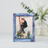 Carte Postale Faire-part Marine - Blue Textured Wood & fish Sauvez les date (Debout devant)
