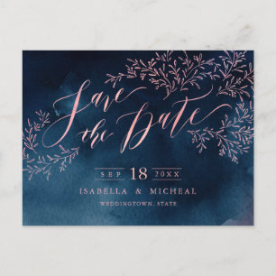 Carte Postale Faire-part Marine blush rustique floral calligraphie enregist