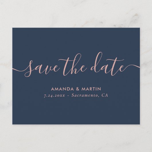 Carte Postale Faire-part Marine Blush Script Wedding Enregistrer La Date Ca (Devant)