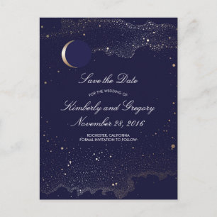 Carte Postale Faire-part Marine et Gold Starry Night Moon Enregistrer la da