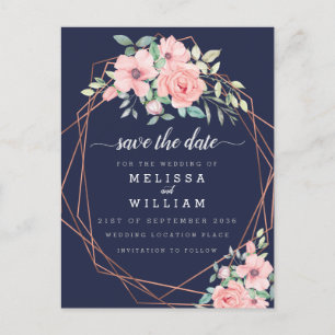Carte Postale Faire-part Marine Géométrique Cuivre Fleur Mariage Enregistre
