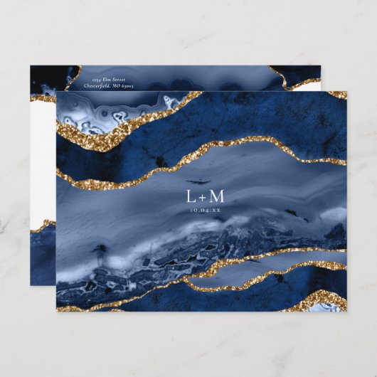 Carte Postale Faire-part Marine Gold Agate Geode Gemstone Mariage Annonce (Devant / Derrière)
